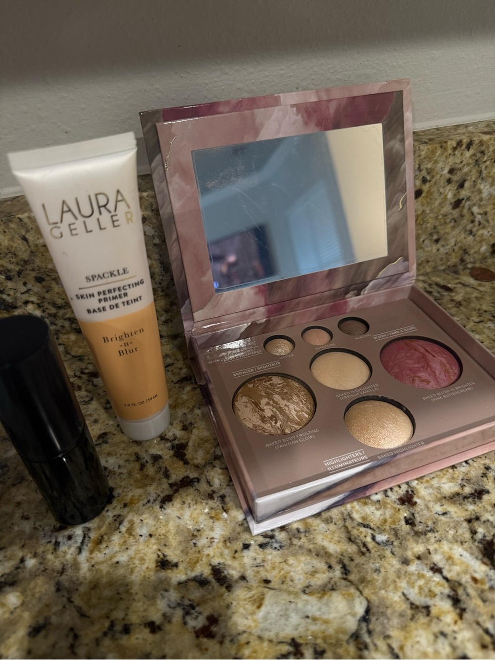 Laura Geller Baked pallet with primer and angled, kabuki brush